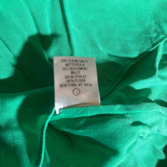 Milly Blouse Womens Small Green Silk Blend Short Sleeves V-Neck Hi-Low Casual - Picture 7 of 12